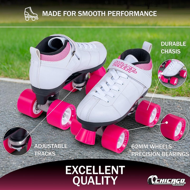 Chicago Skates زلاجات شيكاغو بوليت سبيد كواد رولر - متينة، أداء عالي، أحذية زلاجات داخلية/خارجية للشباب للنساء والرجال للمبتدئين بعجلات يوريثان 62 مم وأحذية كاحل منخفضة للرشاقة - Image 4